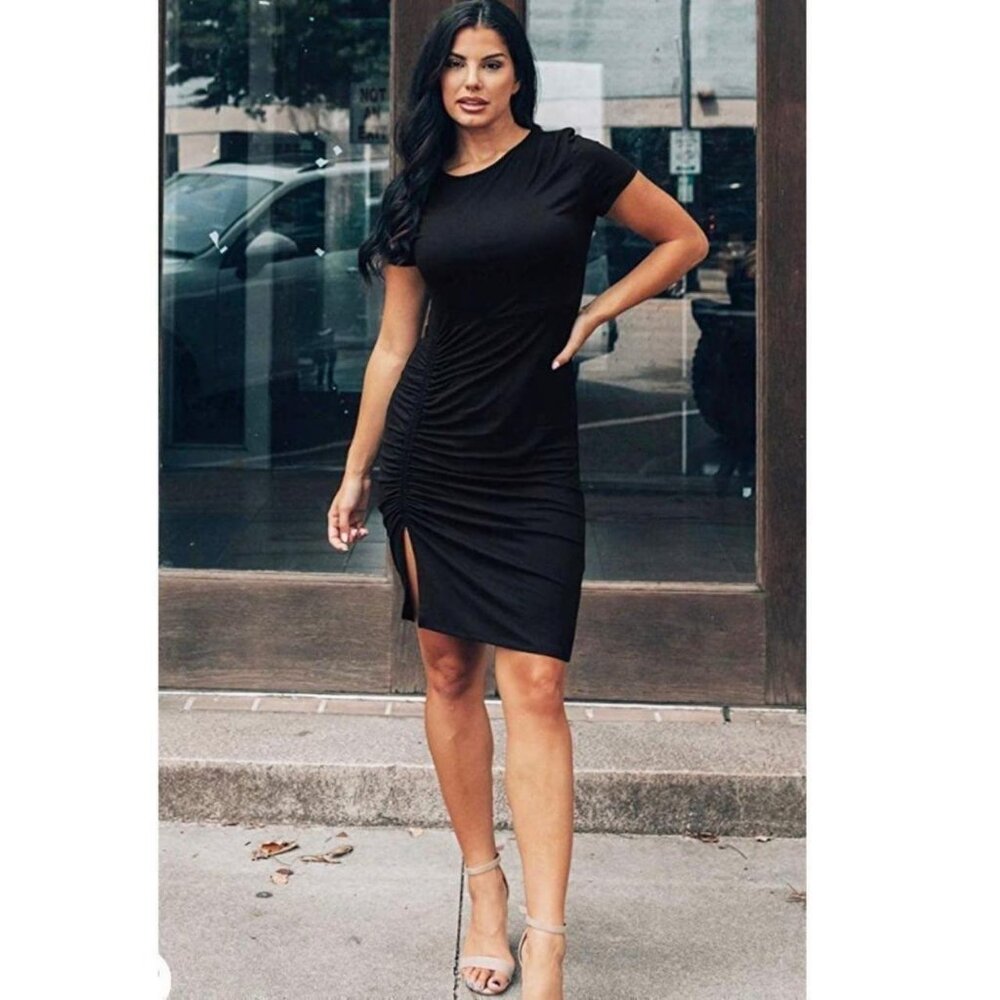 black short sleeve mini dress